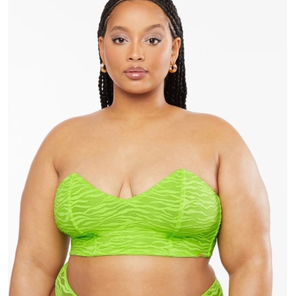 Savage X Fenty Bralette 3X Neon Green Zebra Strapless Sweetheart Rihanna Rave